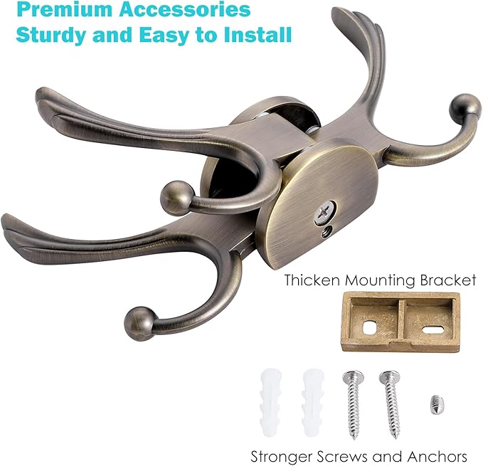 Swivel Coat Hook 2 Pack Heavy Duty Space Saving Towel Rope Hook Wall Mount Triple Swing Arms for RV Bathroom Kitchen Garage,Rustic Bronze-Ruum Studio Home
