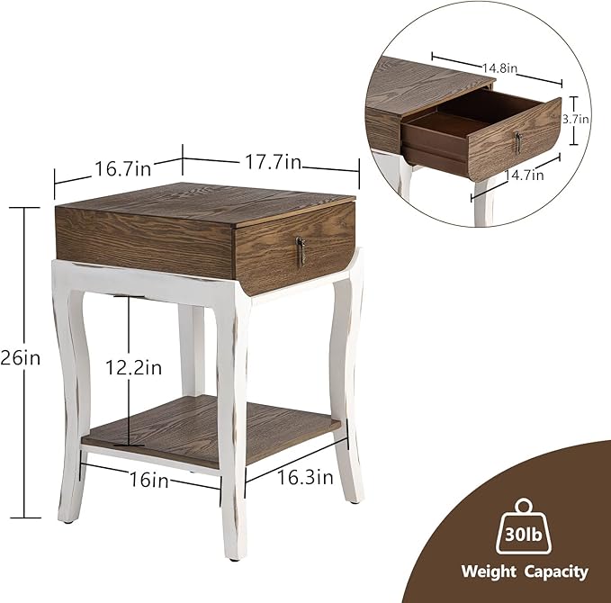 COSIEST Rustic Nightstand, 2-Tier Farmhouse Bedside Table, Wood Accent End Table with Storage Drawer and Open Display Shelf for Bedroom Nursery Living Room(Walnut)-Ruum Studio Home