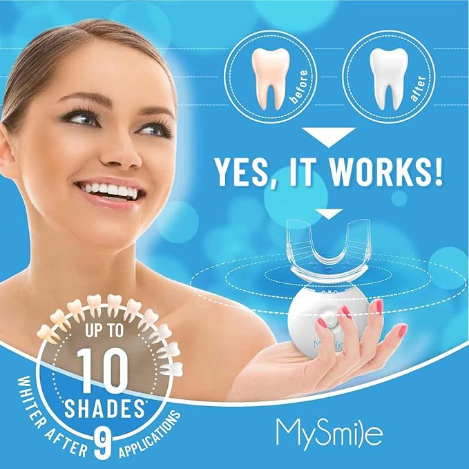 MySmile Teeth Whitening Kit with LED Light, 10 Min Non-Sensitive Fast Teeth Whitener with 3 Carbamide Peroxide Whitening Gel, Helps to Remove Stains from Coffee, Smoking, Wines, Soda, Food-Ruum Studio Home
