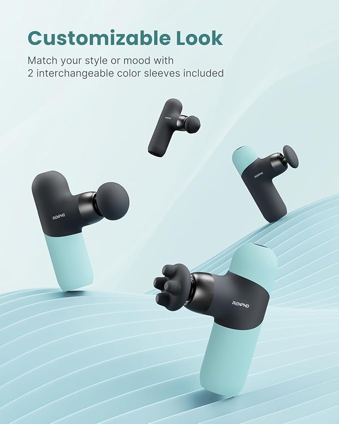 RENPHO Mini Thermal Massage Gun with Heat, Portable Deep Tissue Percussion Massager, Color Silicone Sleeves Travel Size with Carry Case, Mint-Ruum Studio Home