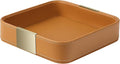 SANZIE Luxury Leather Desktop Storage Small Catchall Organizer Decorative Tray for Entryway Table to Hold Jewelry Watch Cosmetics Keys Phone Wallet, Home & Office Accessories (Metal Glided, Orange)-Ruum Studio Home