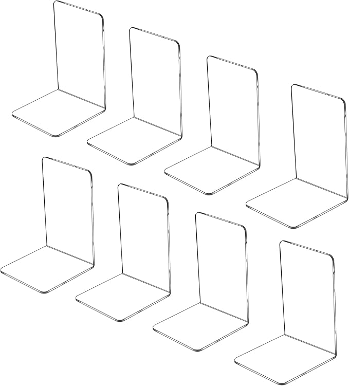 Lulonpon 8 Pieces Book Ends, Bookends, Books Stand, Books Stoppper, Clear Bookend for Shelves, Acrylic Book Ends for School, Library, Desktop Organizer ﻿-Ruum Studio Home