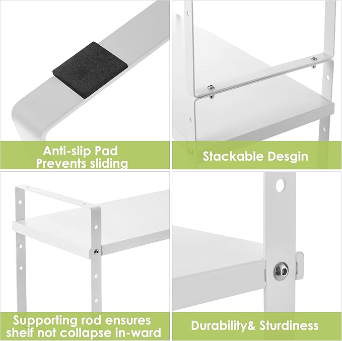 Expandable Cabinet Shelf Organizer Rack, Stackable Kitchen Counter Storage Shelves Stand, Adjustable Height Pantry Shelf Spice Rack (White, 2 Pack)-Ruum Studio Home