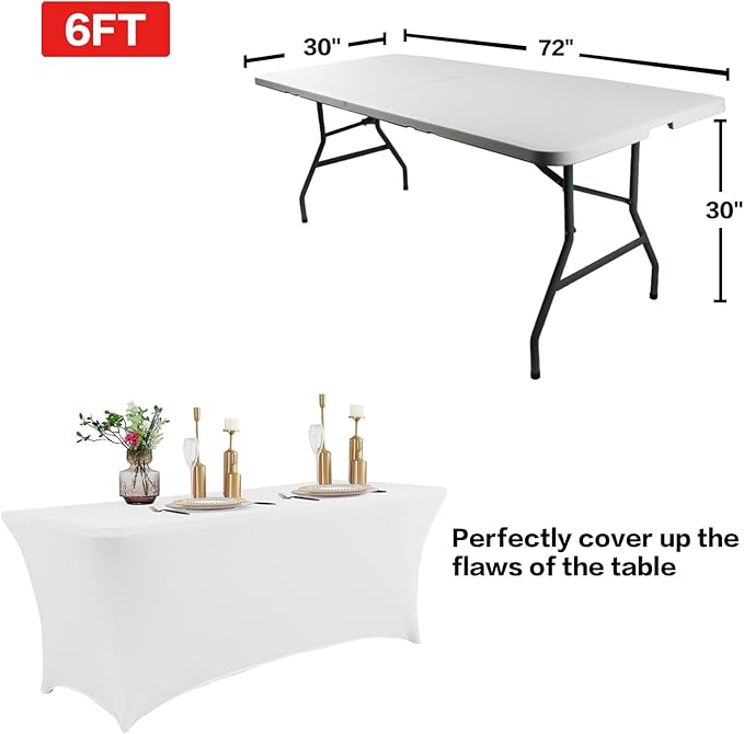 IVAPUPU 2 Pack 6FT Table Cloth for Rectangular Fitted Events Stretch White Table Covers Washable Spandex Spring Tablecloth Protector for Party, Wedding, Cocktail, Banquet, Festival-Ruum Studio Home