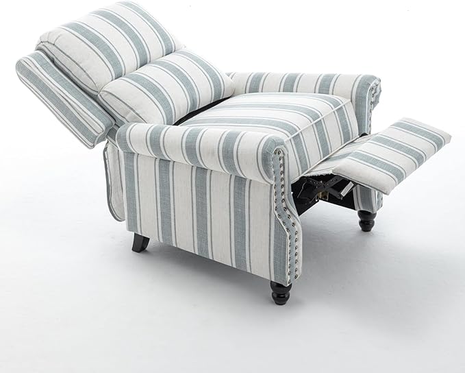 UIXE Pushback Recliner Chair, Fabric Armchair Push Back Accent Chair for Living Room, Rivet Trim Club Arm Chair Overstuffed Home Theater Single Sofa Bedroom Reading Seat with Footrest - Stripe Blue-Ruum Studio Home