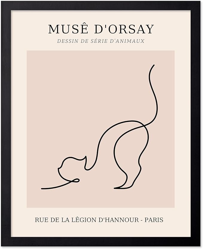 Poster Master Vintage Poster - Retro One Line Cat Drawing Print - Cat Art - Minimal Gift for Men, Women, Animal Lover - Abstract Wall Decor for Home, Office, Bedroom, 16x20 Black Framed-Ruum Studio Home
