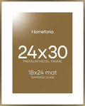 Homeforia Bronze 24x30 Picture Frame, High End Metal Poster Frame with Mat 18x24, Tempered Glass, Wall Hook Included-Ruum Studio Home