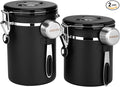 HAIOOU Airtight Coffee Canister, 22OZ +16OZ 2 Piece Stainless Steel Coffee Bean Storage Container with Date Tracker, Measuring Scoop, CO2 Releasing Valves, Mini Tongs for Coffee Bean, Grounds - Black-Ruum Studio Home