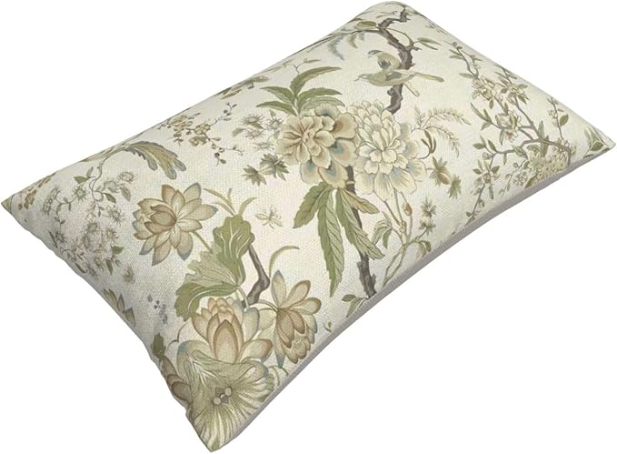 CXMEIFLY Spring Floral Birds Pillow Covers 12 x 20 Inch Set of 2 for Chinoiserie Flowers Decor Throw Pillows Sage Green Plant Outdoor Decorative Cushion Cases for Couch Bed Decorations-Ruum Studio Home