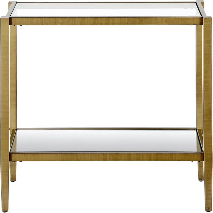 Henn&Hart 24" Wide Rectangular Side Table with Glass Shelf in Antique Brass, Table for Living Room, Bedroom-Ruum Studio Home