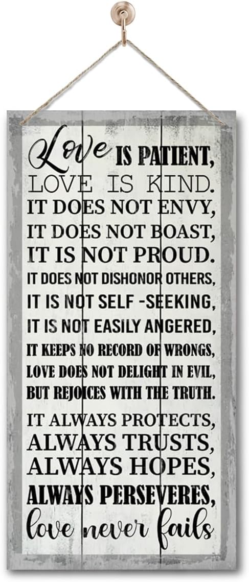 1 Corinthians 13:4-8 Inspirational Hanging Wood Decor Sign, Printed Wood Sign, Love is Patient, Love is Kind Quote, Hanging Bible Verses Woods Wall Signs, Rustic Home Decor Signs, Christian Gift J1-Ruum Studio Home