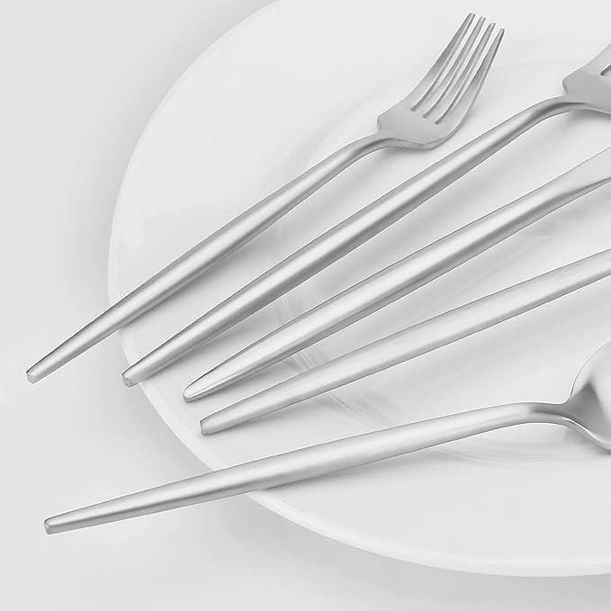 Matte Silverware Set, Vanys 20 Piece Stainless Steel Cutlery Flatware Set, Kitchen Utensil Sets for 4, Tableware With Knife Spoons And Forks Set, Satin Finished Polished-Ruum Studio Home
