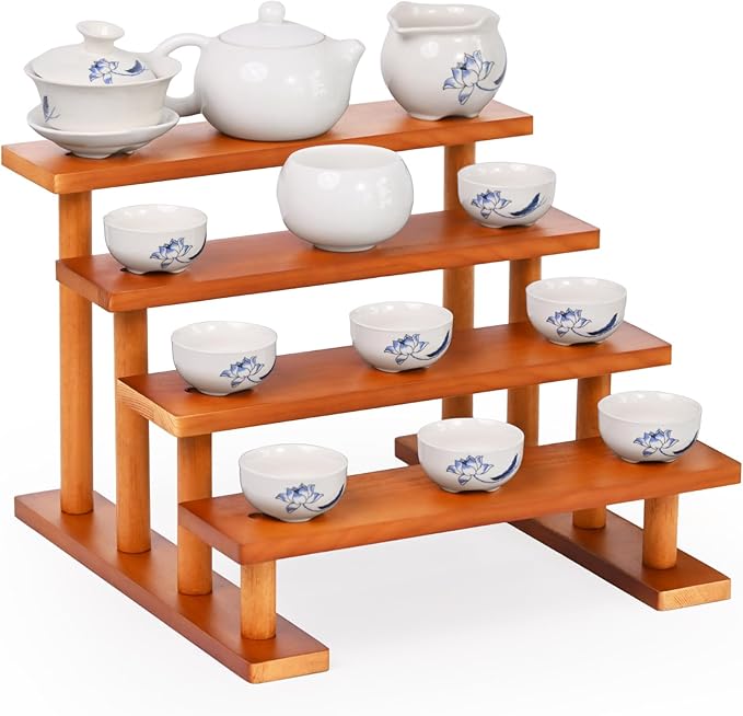 4 Tier Wooden Display Riser Stand Perfume Organizer, Dessert Table Display Set, Solid Wood Food Display Stands for Party, Bamboo Rustic Solid Wood Shelf for Cupcakes, Perfume, Cologne, Spiece-Ruum Studio Home