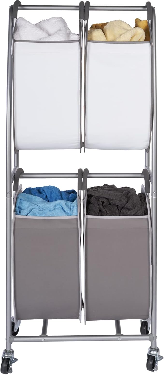 Neatfreak - 2 Tier Vertical Rolling Laundry Cart - Rolling Storage Cart On Wheels With 4 x Tote Hampers For Laundry, Towels, Blankets & Bathroom Organization - Quad Laundry Sorter-Ruum Studio Home