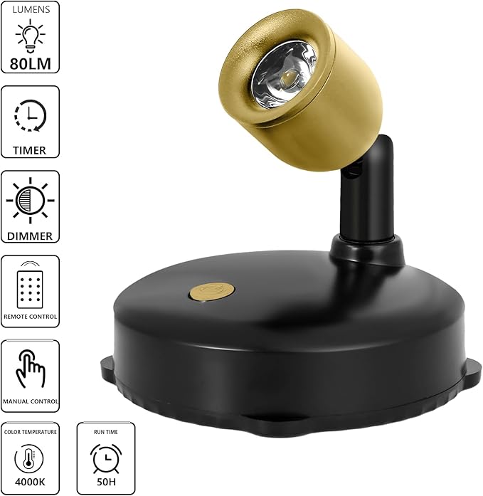 Cordless Spotlight Battery Powered, Dimmable Accent Up Light with Remote, Indoor LED Display Lighting for Picture Photo Dartboard Plant Tree Decor Painting Art Portrait-Ruum Studio Home