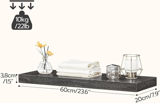 HOOBRO Floating Shelves for Wall, Wall Mounted Shelf Set of 2, 23.6" Hanging Shelf with Invisible Brackets, for Wall in Bathroom, Bedroom, Toilet, Kitchen, Living Room, Office, Charcoal Gray BC60BJ01-Ruum Studio Home