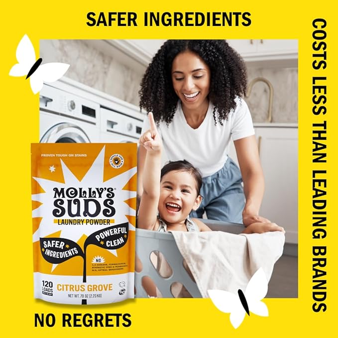 Molly's Suds Original Laundry Detergent Powder | Clean Laundry Detergent Powder for Sensitive Skin | Simple, Effective Ingredients, Stain Fighting | 240 Loads (Citrus Grove)-Ruum Studio Home
