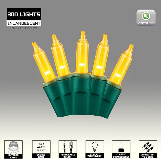 300LIGHTS(2*150L) YELLOW Extra-Bright With End Connectors Christmas Decorative Light 19.44m UL Certified Mini String Light Set Waterproof for Home Garden Holiday Tree Party Patio Decor Wedding-Ruum Studio Home
