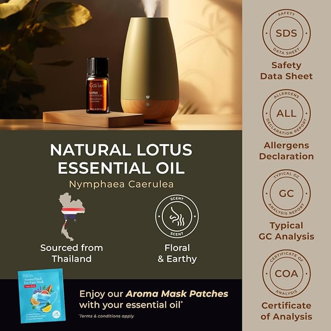 Gya Labs Lotus Essential Oil for Diffuser - 0.34 Fl Oz - 100% Pure Natural Lotus Oil for Skin, Massage, DIY & Candle Making Scent-Ruum Studio Home