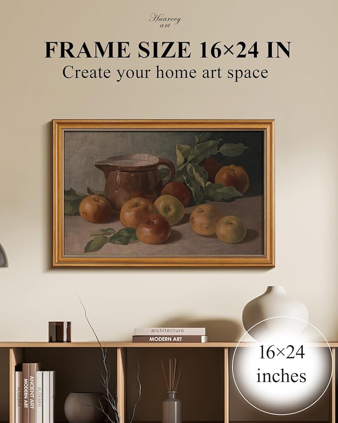 HUARCEY Gold Framed Vintage Wall Art for Living Room, Harvest Apples Still Life Oil Painting Artwork Shelf Decor Abstract Wall Pictures Large Prints Farmhouse Fruit Room Decor Bedroom Kitchen Bathroom-Ruum Studio Home