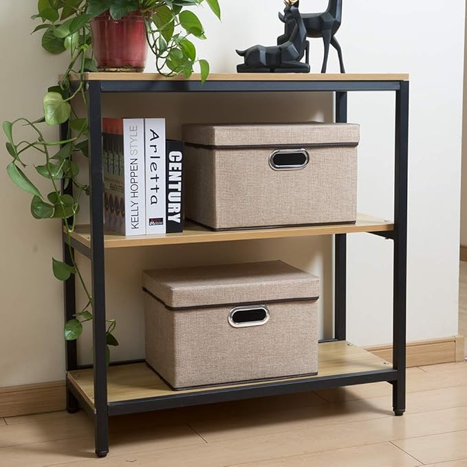PRANDOM Collapsible Storage Cubes with Lids [1-Pack] Jute Fabric Foldable Storage Boxes Organizer Containers Baskets Bins with Cover for Home Bedroom Closet Office Nursery (14.9x9.8x9.8)-Ruum Studio Home