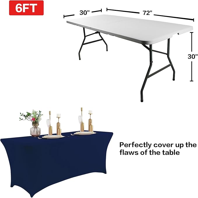IVAPUPU 6FT Table Cloth for Rectangular Fitted Events Stretch Jean Blue Table Covers Washable Cover Spandex Tablecloth Protector for Party, Wedding, Cocktail, Banquet, Festival-Ruum Studio Home