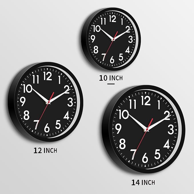Wall Clock Black Battery Operated 10 Inch Simpel Silent Non Ticking Analog Decorative for Kitchen Bathroom Bedroom Office Living Room School Classroom(Black)-Ruum Studio Home
