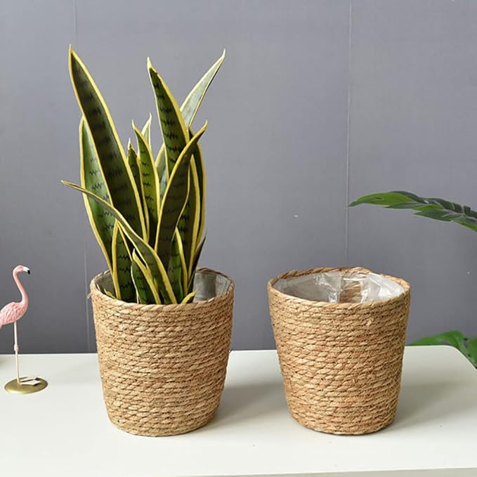 Home Decor Woven Straw Flower Pot Seagrass Planters Basket Garden Plant Pot Containers Wicker Rattan Vase Sundries Organizer Storage Bins for Indoor Outdoor Plants Vintage Decor-Ruum Studio Home