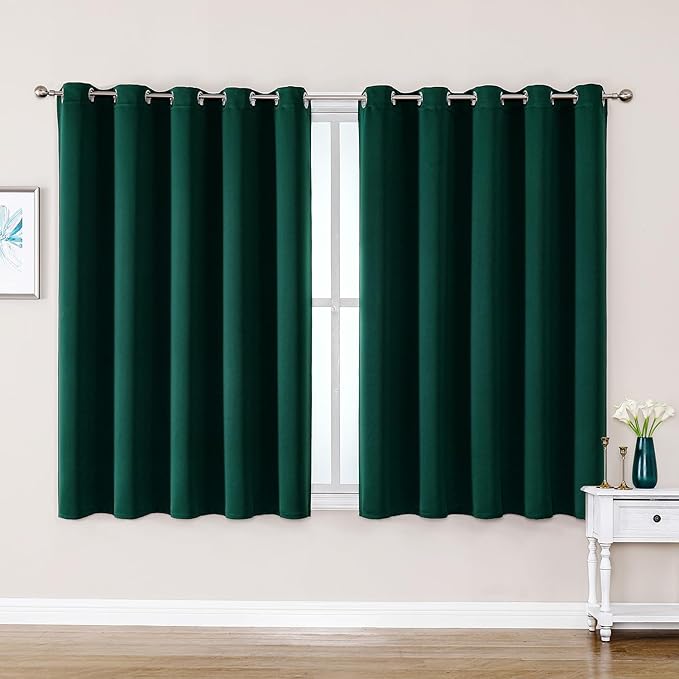 ChrisDowa Blackout Curtains 70 inches Wide for Bedroom - 2 Panels Set Extra Wide Grommet Thermal Insulated Room Darkening Curtains for Living Room (Forest Green, 70 x 63 Inch)-Ruum Studio Home