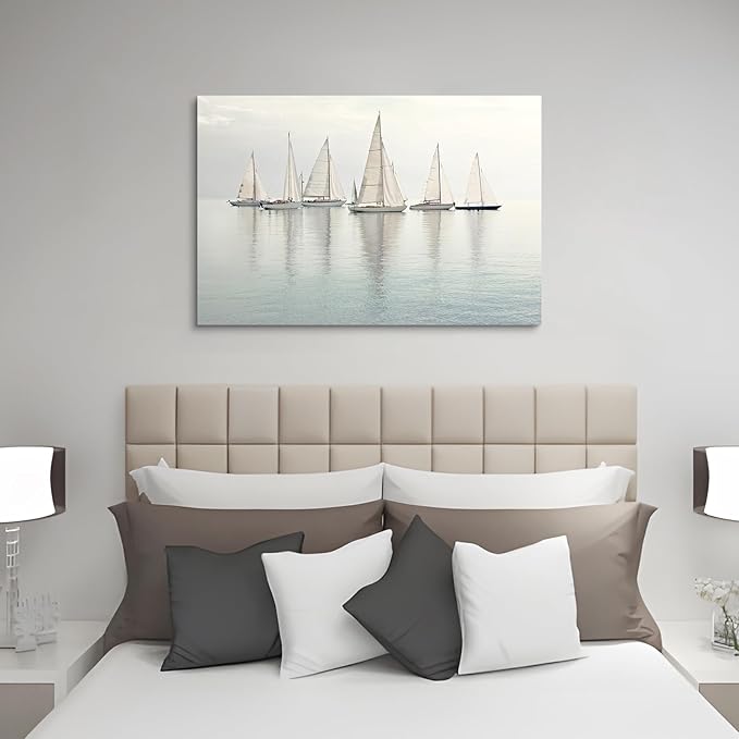 Nautical Sailing Picture Wall Art - Coastal Sailboat Canvas Ocean Ship Prints Sea Level Boat Painting Artwork for Living Room Home Office-Ruum Studio Home