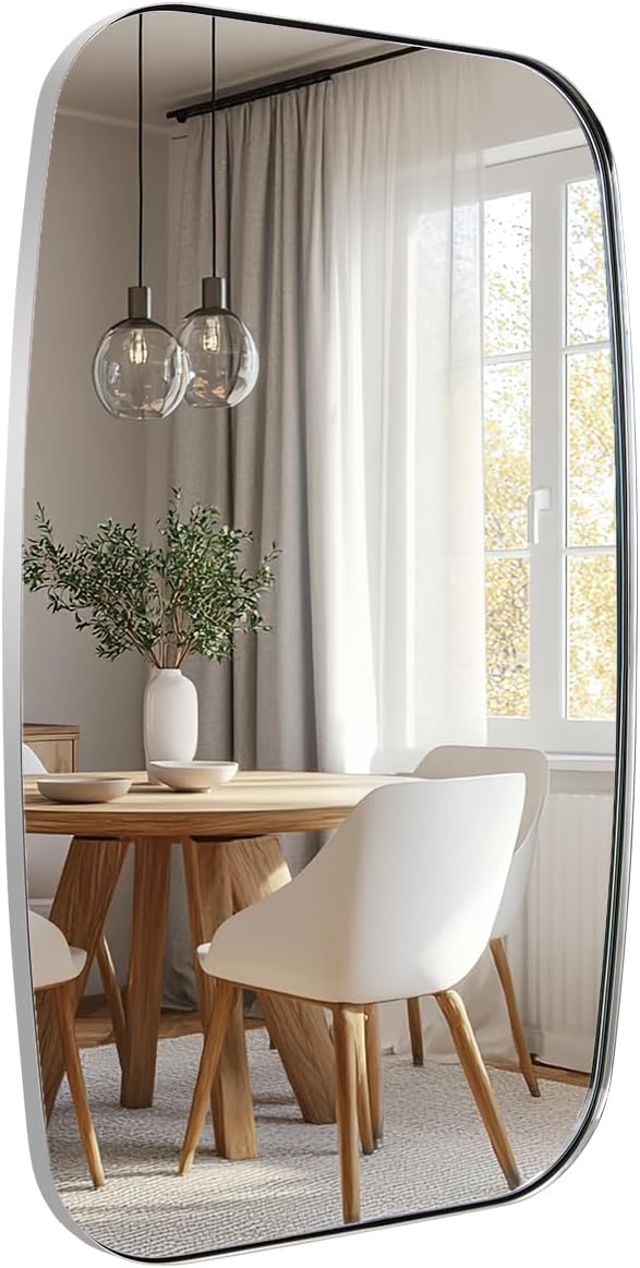 ANDY STAR Chrome Bathroom Mirror, 24x36 Inch Polished Chrome Oval Mirror for Bathroom with Stainless Steel Metal Frame, Oblong Mirror for Living Room, Entryway-Ruum Studio Home