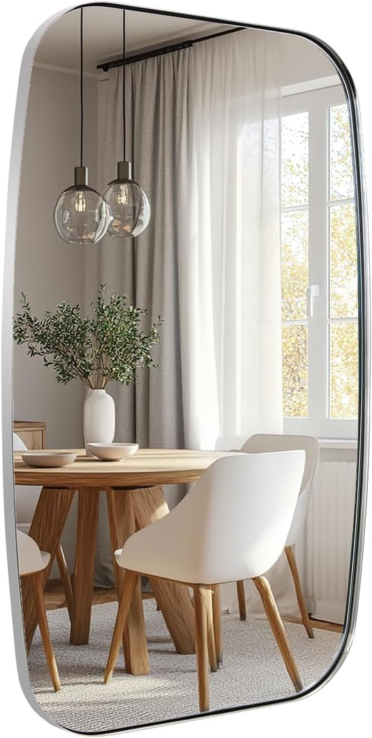 ANDY STAR Chrome Bathroom Mirror, 24x36 Inch Polished Chrome Oval Mirror for Bathroom with Stainless Steel Metal Frame, Oblong Mirror for Living Room, Entryway-Ruum Studio Home