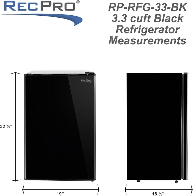 RecPro 3.3 Cu Ft 12V RV Refrigerator | Black Fridge with Adjustable Shelves, 18-Can Door Storage, Reversible Door | 7 Temp Settings, Frost-Free | Ideal for RVs & Small Spaces-Ruum Studio Home