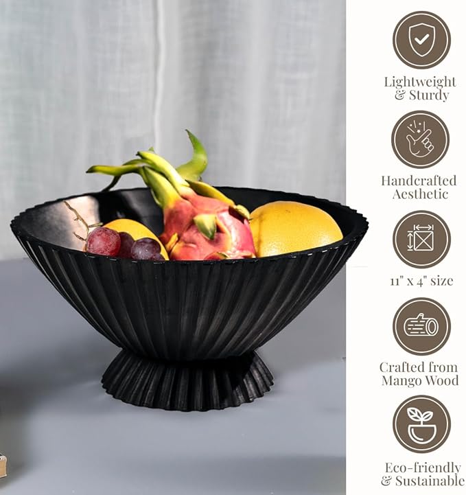 Folkulture Wooden Fruit Bowl for Kitchen Island | (11") Countertop or Eco Friendly Decorative Centerpiece Table Decorations | Decorative-Bowl or Fruits Tray or Fruits Holder for Kitchen Counter Decor-Ruum Studio Home