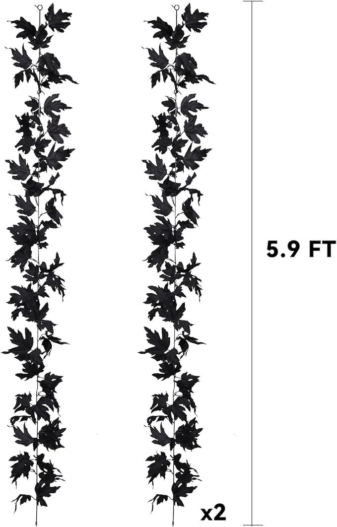Lvydec 2 Pack Black Halloween Fall Maple Garland - 5.9ft/Piece Artificial Hanging Fall Leave Vines Garland Autumn Decor for Thanksgiving Home Wedding Party-Ruum Studio Home