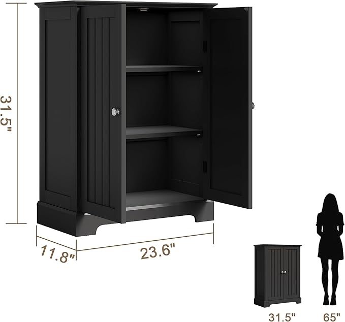 ChooChoo Bathroom Floor Cabinet, Modern Bathroom Storage Cabinet with 2 Doors and Adjustable Shelves, Freestanding Cupboard for Living Room, Black-Ruum Studio Home