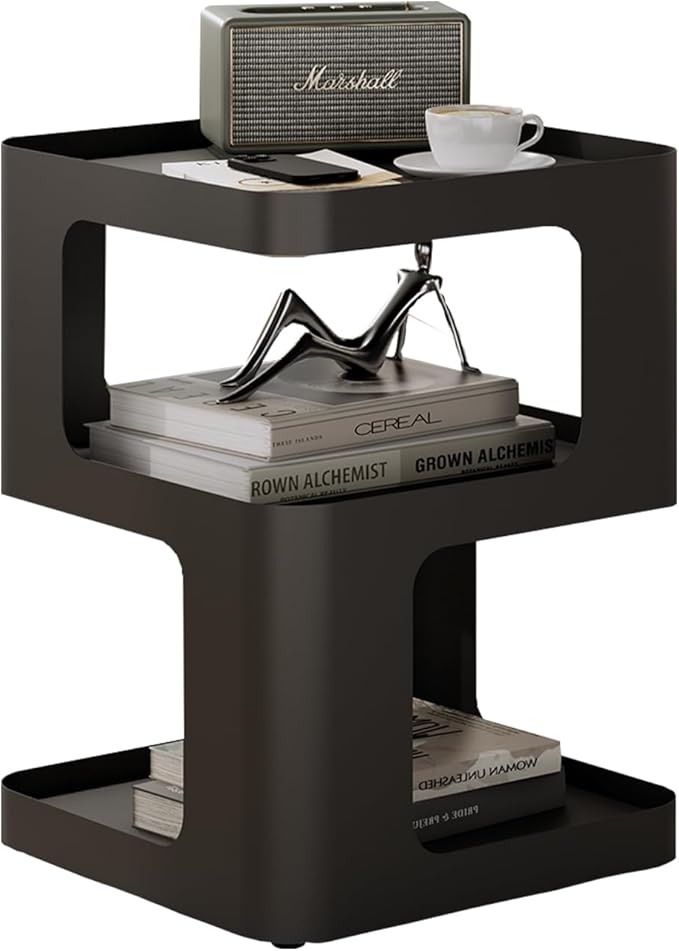 Modern Side Table, Metal Bedside Table Living Room, 3 Tier end Tables with Storage,Nightstand for Small Spaces, Living Room, Bedroom, Sturdy, No Assembly Required-Ruum Studio Home