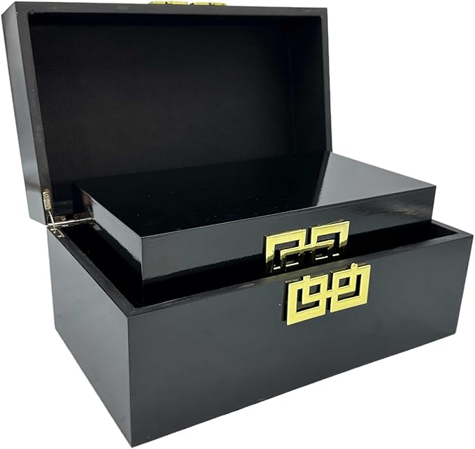 Galt International Storage Box Set Decorative Storage Box w/Hinged Lid Classic Design Wood Decor Boxes with Geometric Clasp Storage for Bedroom & Home - Set of 2 (Black & Gold)-Ruum Studio Home