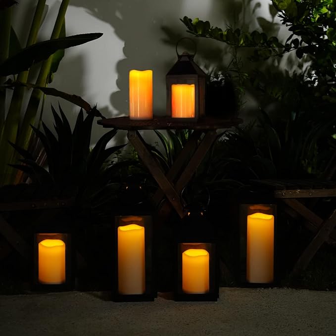 5plots 4" x 8" Single Waterproof Outdoor Flameless Candles, Battery Operated Flickering LED Pillar Candles with Remote and Timers for Indoor Outdoor Lanterns, Long Lasting, Large-Ruum Studio Home