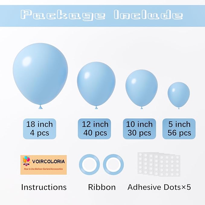 130pcs Light Blue Balloons Different Sizes 18" 12" 10" 5" Baby Blue Balloons for Boys Girls Birthday Baby Shower Gender Reveal Wedding Children's Day Decorations-Ruum Studio Home