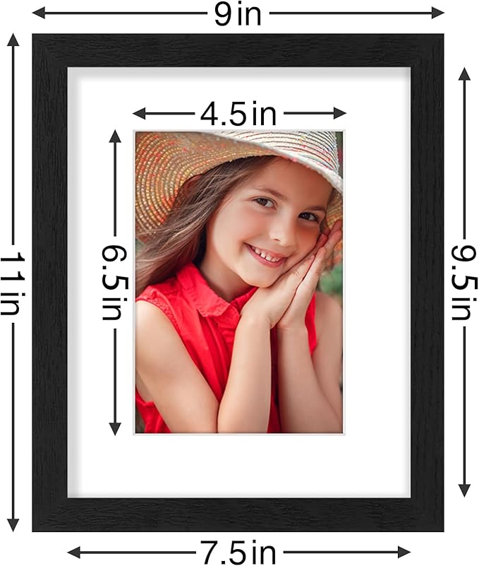 Vittanly 8x10 Picture Frames Set of 9, Shatter Resistant Plexiglass, Display 5x7 Pictures with Mat or 8x10 without Mat, Photo Frames for Wall or Tabletop, Engineered Wood, Black-Ruum Studio Home