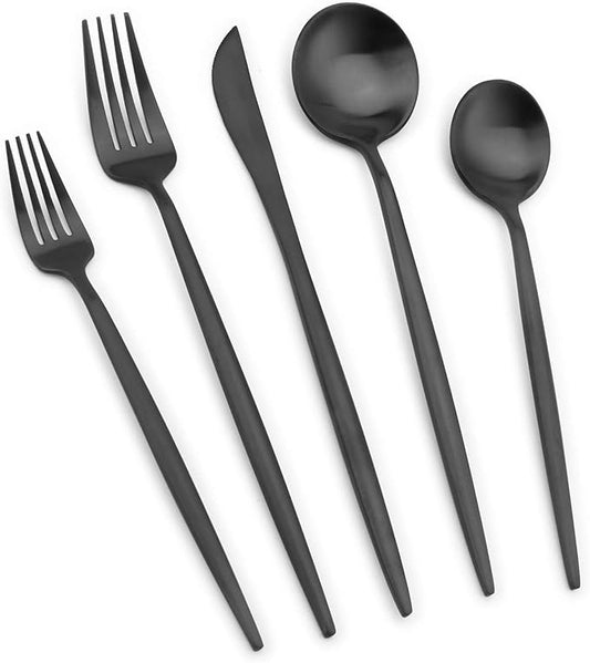 Matte Black Silverware Set, Vanys 20 Piece Stainless Steel Cutlery Flatware Set, Kitchen Utensil Sets for 4, Tableware With Knife Spoons And Forks Set, Satin Finished Polished-Ruum Studio Home