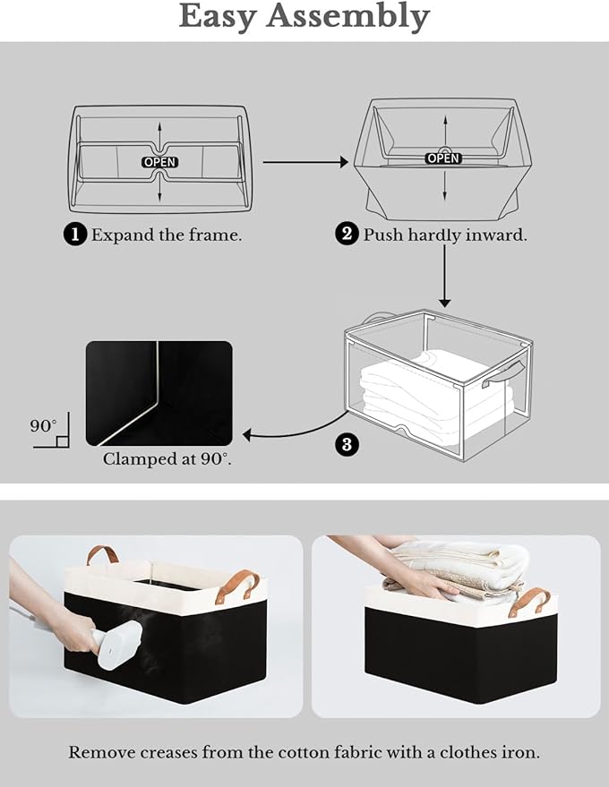 StorageWorks Storage Bins, Fabric Storage Bins for Shelves, Extra Large Storage Baskets with Metal Frame, Closet Baskets and Bins with Handles, Jumbo, Black and White, 2-Pack-Ruum Studio Home