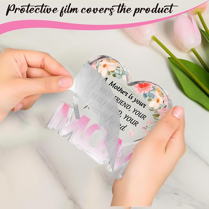 Mothers Day Gifts Best Mom Gifts -Gifts for Mom from Daughter Son - Best Mom Ever Gifts Unique Mother Birthday Acrylic Heart-Shaped Plaque Desk Decorations Present for Mom Christmas Anniversary-Ruum Studio Home