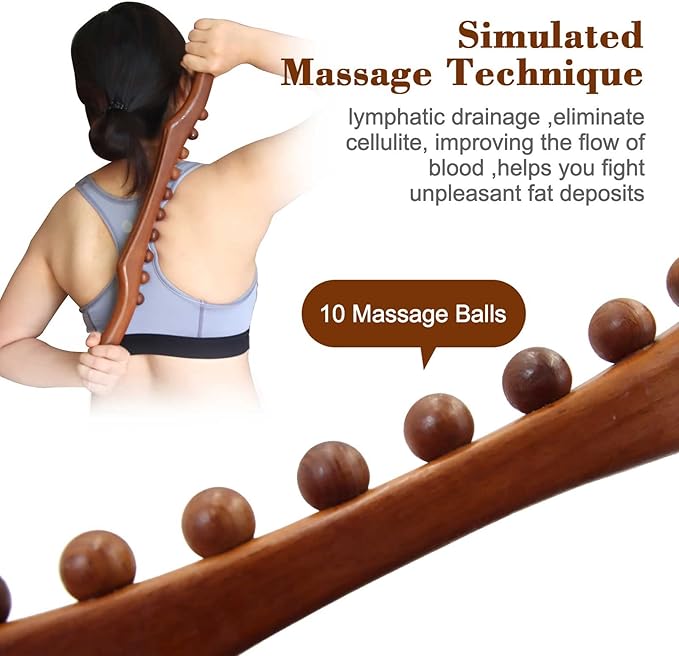 Wood Therapy Massage Tools, 21 inch Lymphatic Drainage Massager, Handheld Massage Stick & Wood Therapy Tools for Neck and Back Pain Stomach Body Shaping Anticellulite Leg-Ruum Studio Home