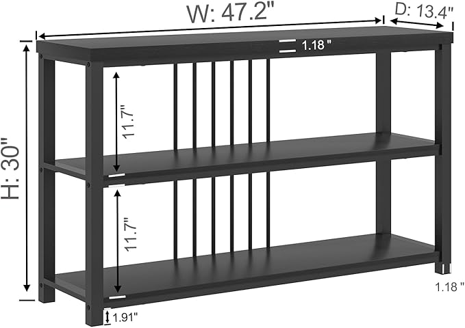 FOLUBAN Entryway Table, Modern Sofa Console Table with 3 Tier Storage Shelf for Living Room Hallway Foyer, Industrial Black Oak-Ruum Studio Home