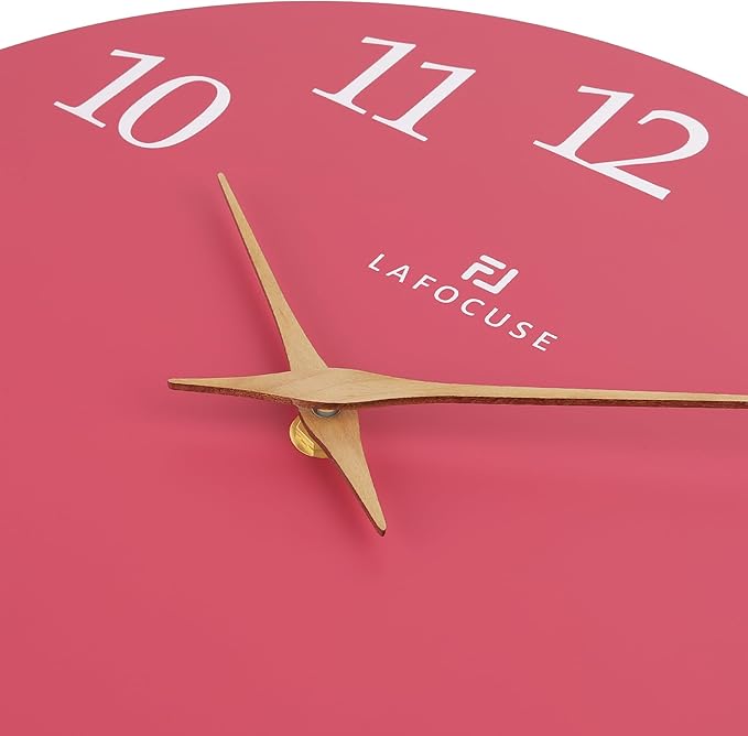 Lafocuse 12 Inch Silent Pink Wall Clock Battery Operated for Living Room Decor, Simple Minimalist Wooden Kids Pink Clock for Girls Bedroom Office-Ruum Studio Home