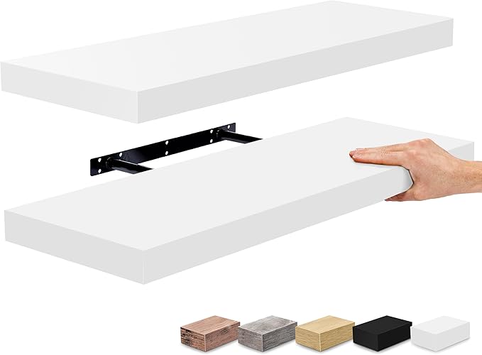 Sorbus Floating Shelves for Wall - 24" Bathroom Shelves, Wall Decor for Bedroom, Kitchen, Living Room, Home Decor & Book Storage - Mounted Floating Shelf with Invisible Brackets (White, 2 Pack)-Ruum Studio Home