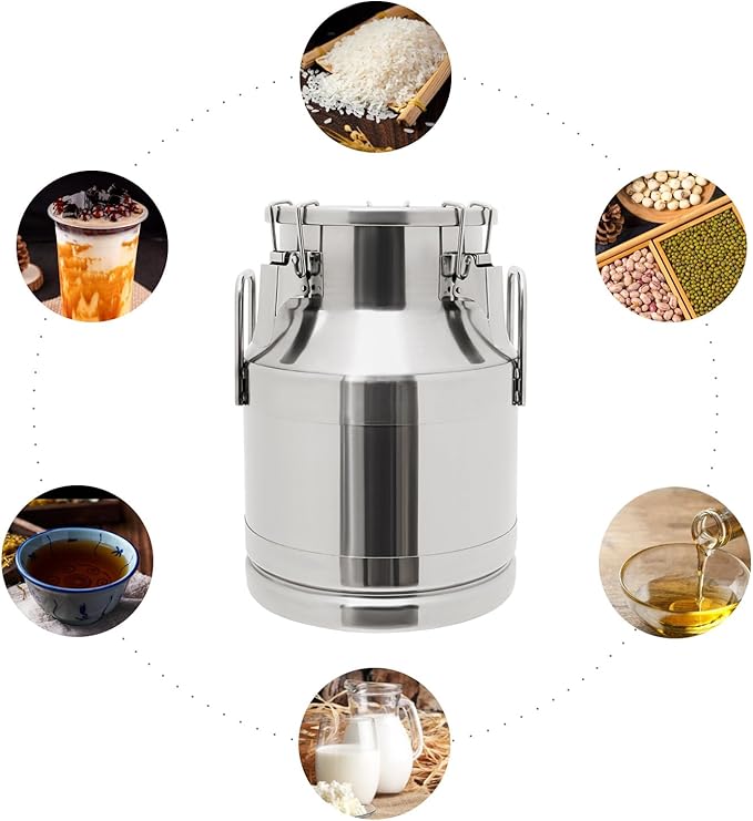 201 Food-Grade Stainless Steel Ice Bucket with Lid, 10L/2.64Gal Good Sealing Storage Canister Milk Bucket Milk Can for Coffee, Tea, Water, Milk, Soup-Ruum Studio Home