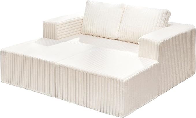 Hobestluk Modular Sectional Sofa Memory Foam Couch Sofa Bed Loveseat with Chaises Cloud Couch with Removable Cover Large Sectional Couches for Living Room (Strip White, Sofa Bed)-Ruum Studio Home